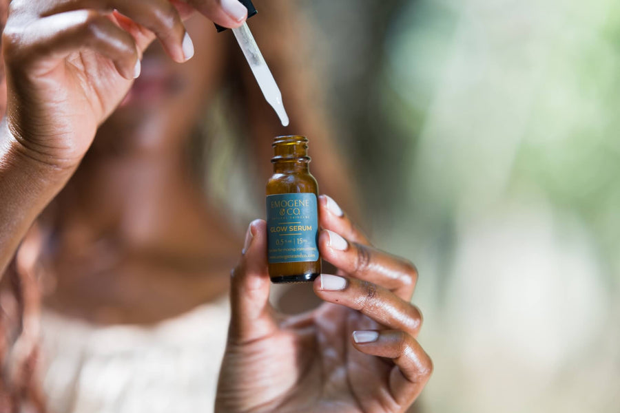 Glow Vitamin C Serum being used for brightening skin!
